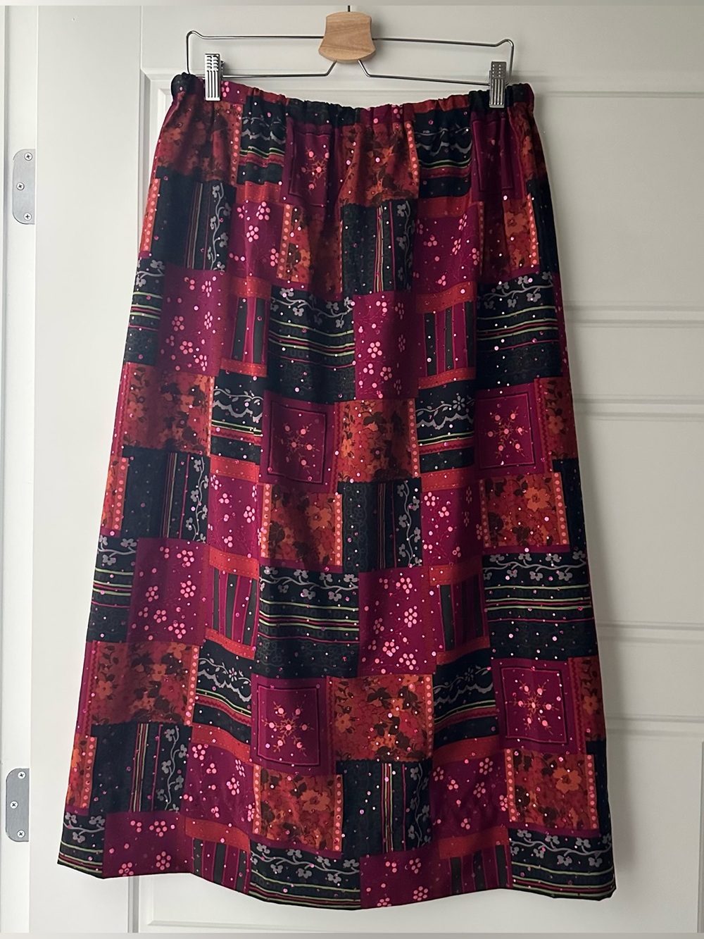 Boho Patchwork Printed Midi Skirt Sz L